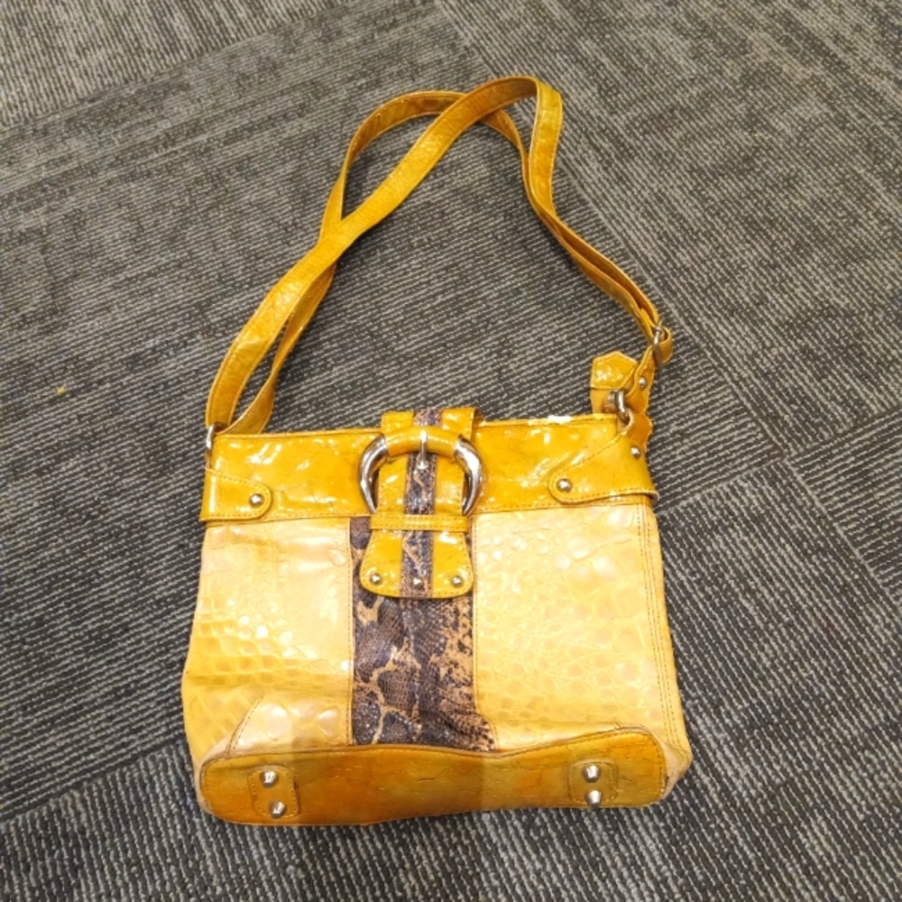 Tan snake skin shoulder bag